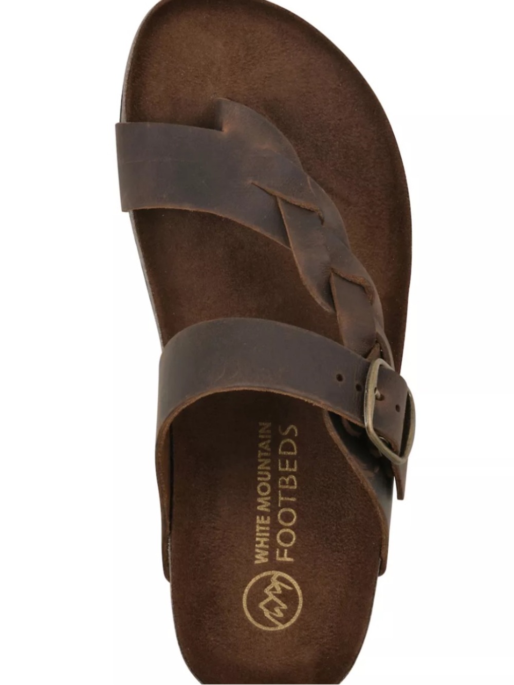White Mountain Brown Braided Toe Post Sandals Buckle slide on 7 NEW